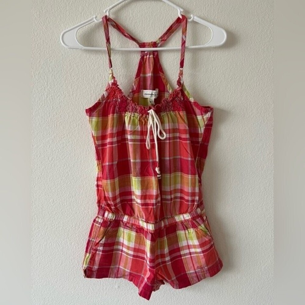 Abercrombie & Fitch Plaid Tank Top Romper Shorts Summer Beachy SZ XS - Picture 2 of 8